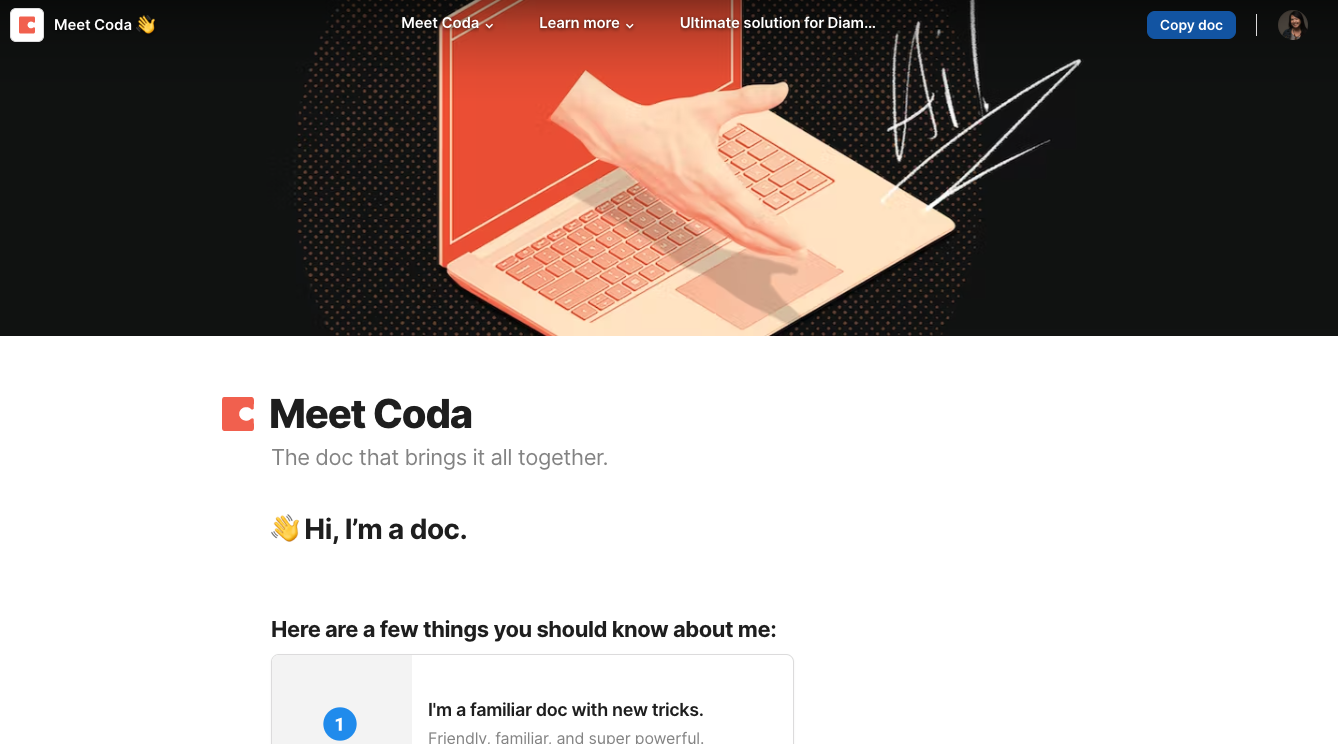screenshot of Meet Coda doc
